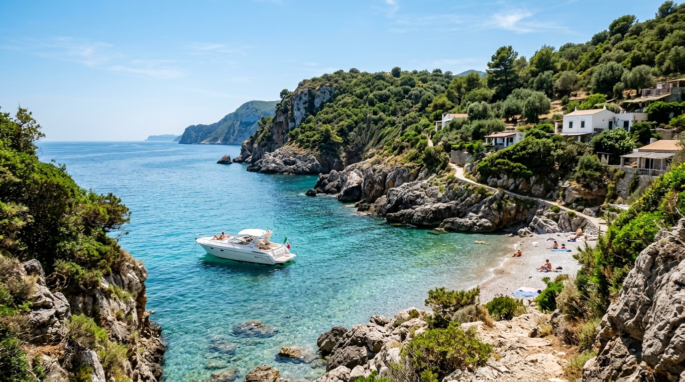 Cava dell'Isola a Ischia — cala rocciosa con acqua turchese raggiungibile in barca