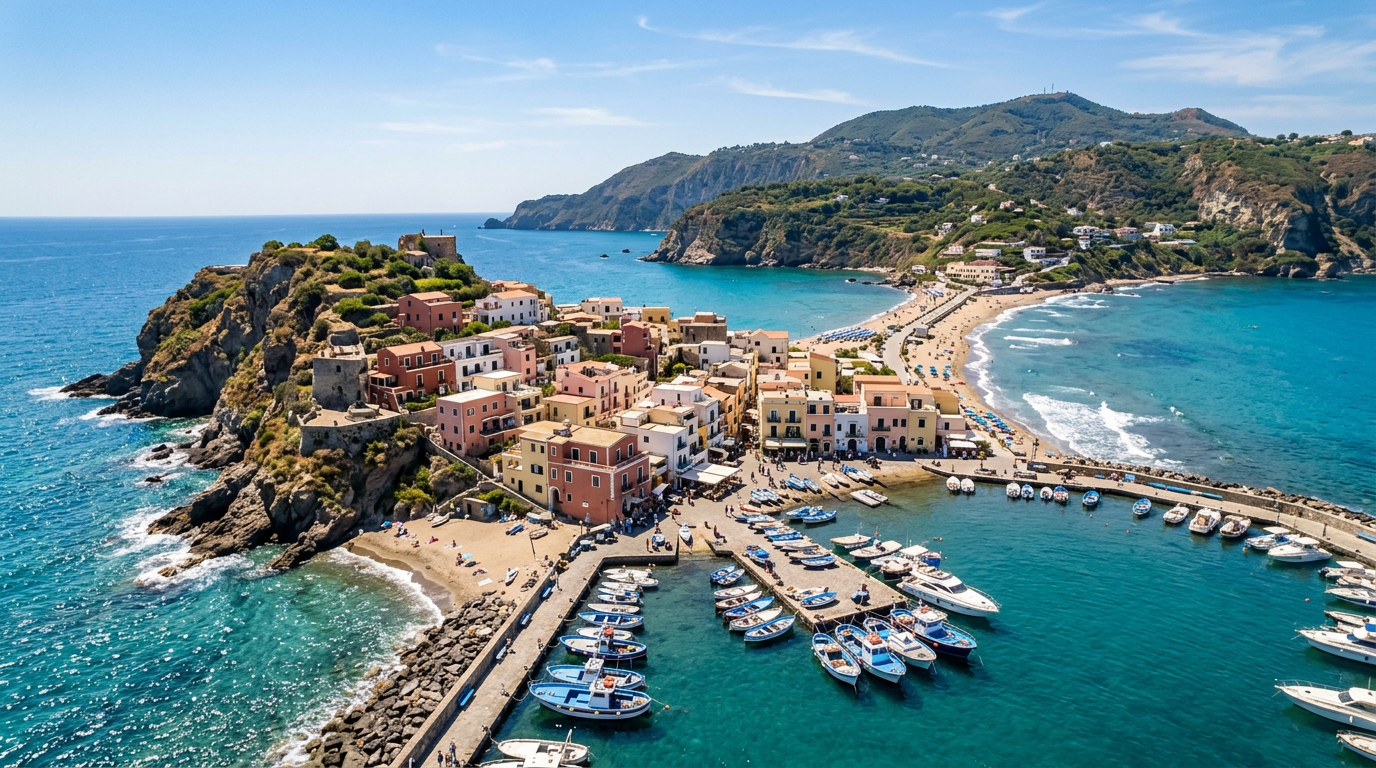 Ischia vista dal mare — Sant'Angelo e la costa raggiungibile solo in barca
