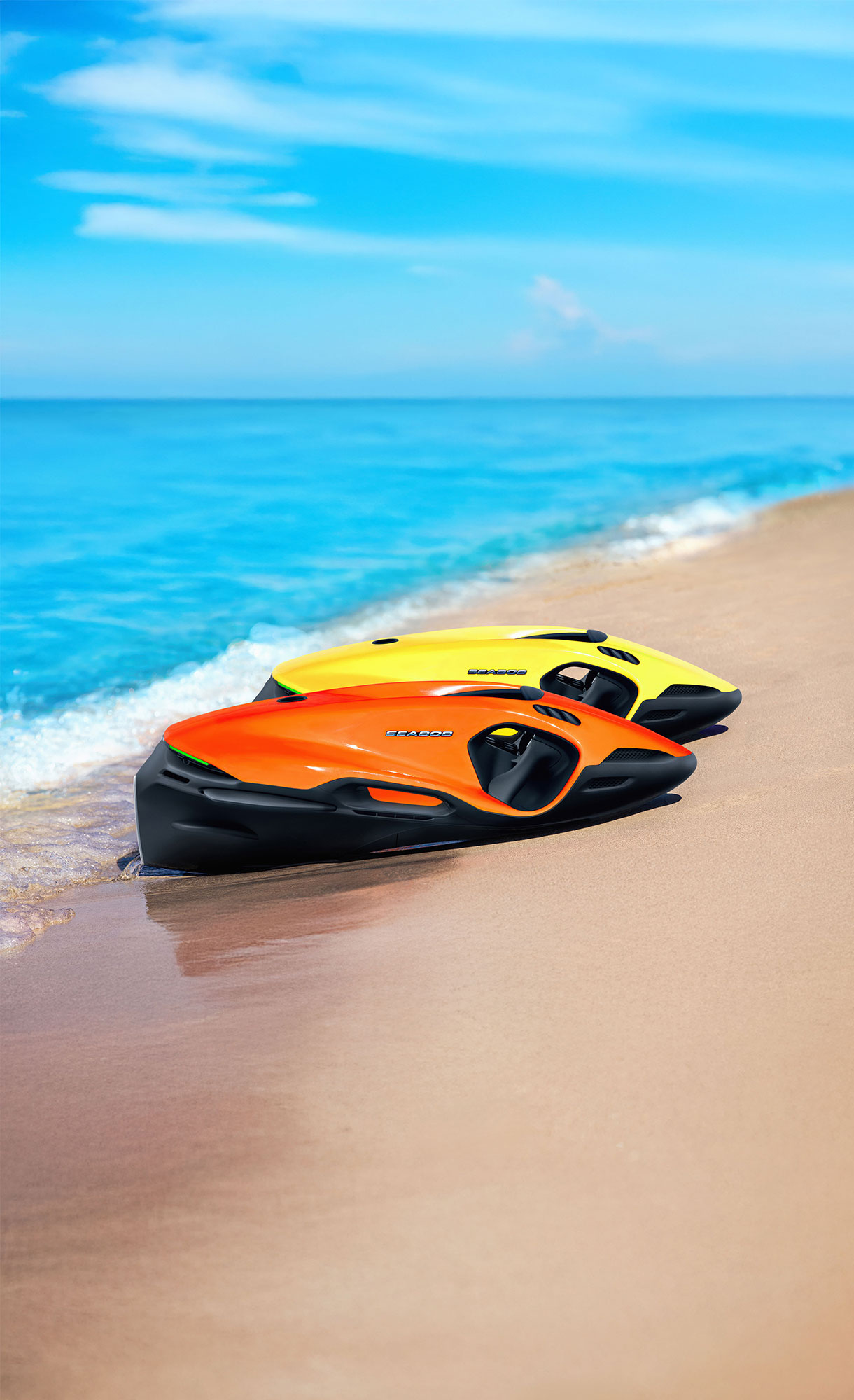 Seabob F9 su una spiaggia — DPV subacqueo premium CAYAGO AG, dealer autorizzato Suprema Yachts